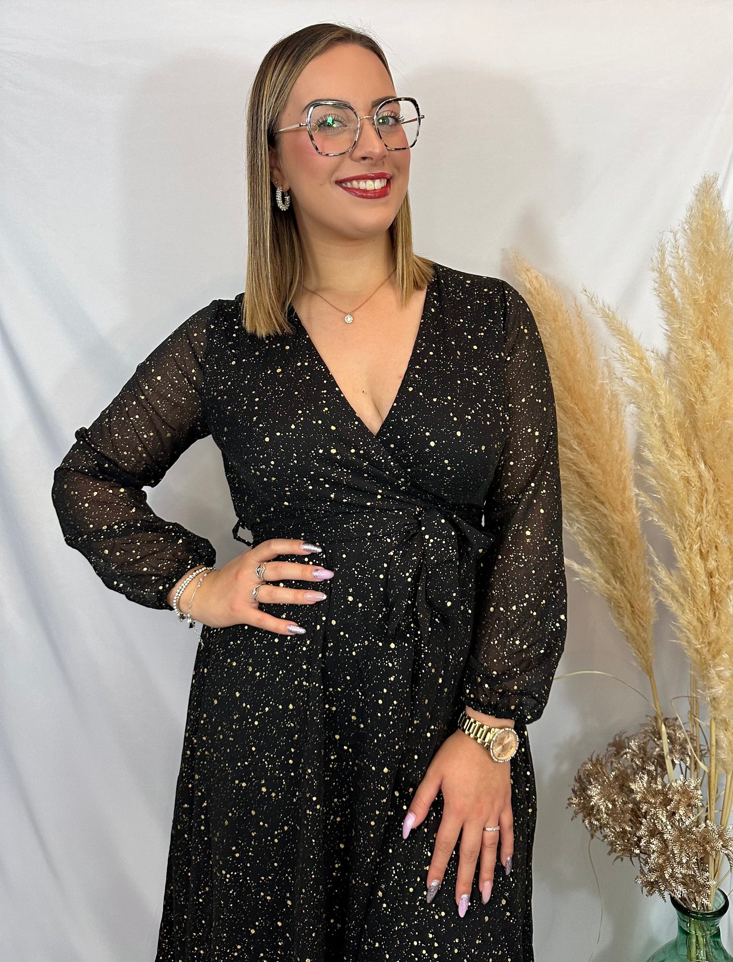 Robe longue noir&or
